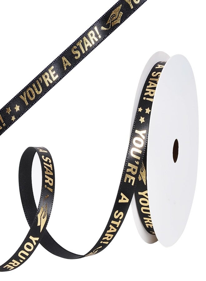 YAMA Back to School Themed Ribbon for Crafts, 3/8 Inch 10 Yard, You're A Star Gold Satin Ribbon for Gift Wrapping Crafts Flower Bouquet Party Decoration,Black - Image 1